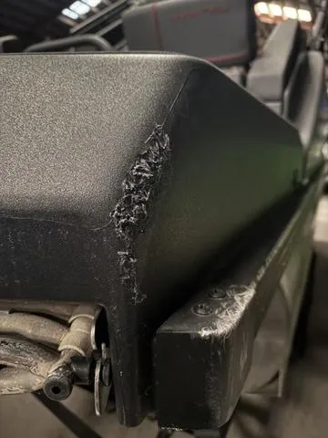 Slide: The Image of Close-up of damaged corner on 2023 Manitou Explore 22 Max Bench. - 28