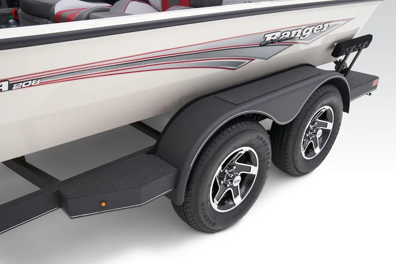 Slide: The Image of 2025 Ranger ALPHA 208 boat trailer with dual wheels and sleek design. - 8