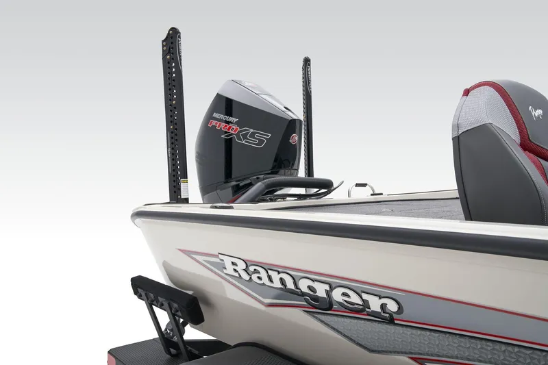Slide: The Image of 2025 Ranger ALPHA 208 boat with Mercury Pro XS engine, sleek design, and comfortable seating. - 9