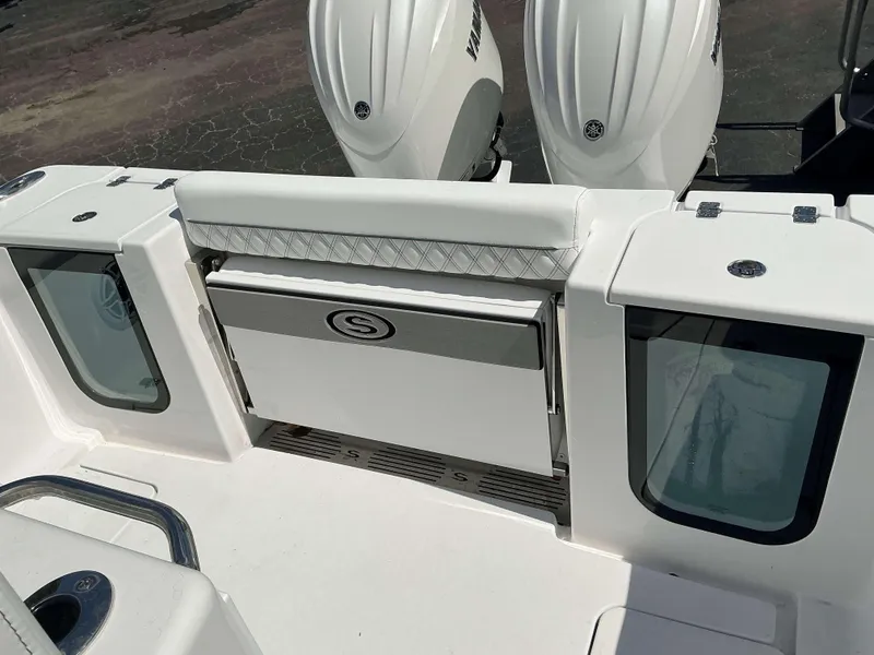 Slide: The Image of 2025 Sportsman 262 Open boat with dual Yamaha engines, featuring sleek design and modern amenities. - 14