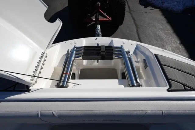 Slide: The Image of 2025 Sea Ray SDX 250 boat ladder and storage compartment. - 17