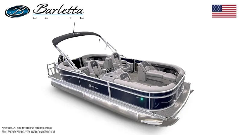 Slide: The Image of 2025 Barletta ARIA 22QC pontoon boat with sleek design and comfortable seating. - 5