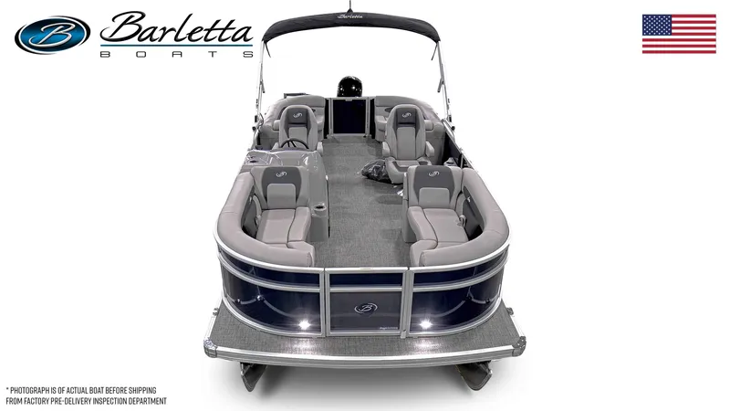 Slide: The Image of 2025 Barletta ARIA 22QC pontoon boat with sleek design and comfortable seating. - 6