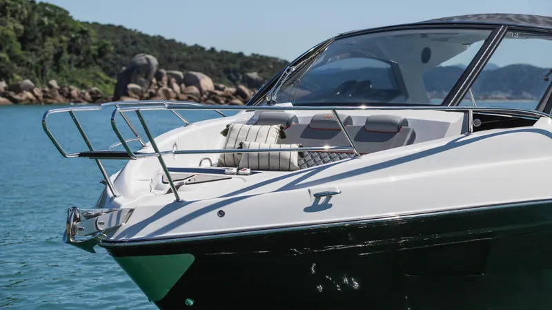 Slide: The Image of Granfort 366 GTS 2025 boat on water, sleek design, sunny day, scenic background. - 11