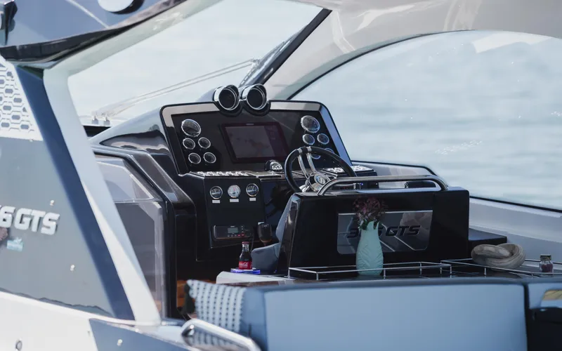 Slide: The Image of Granfort 366 GTS 2025 boat dashboard with modern controls and sleek design. - 9