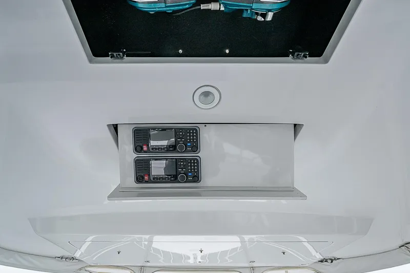 Slide: The Image of Control panel of 2008 Hatteras 60 GT yacht with dual navigation systems. - 41