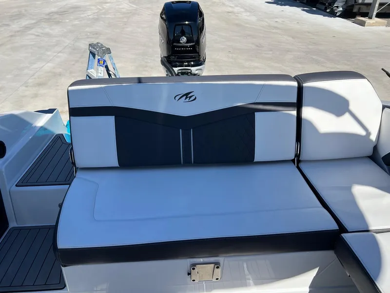 Slide: The Image of 2021 Monterey 275 Super Sport boat seating with sleek design and modern upholstery. - 12