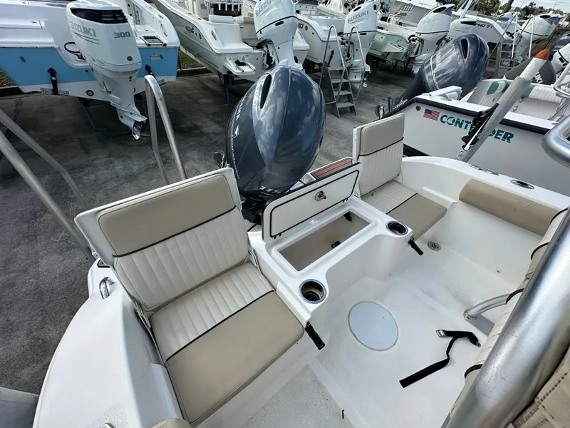 Slide: The Image of 2018 Sea Fox 186 Commander boat interior with seating and storage compartments. - 11