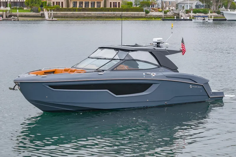Slide: The Image of 2022 Cruisers Yachts 38 GLS boat on calm water, side view. - 1