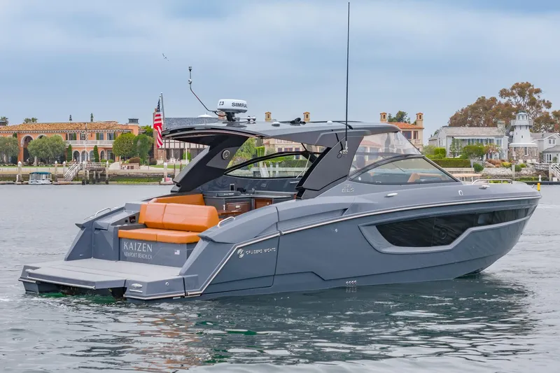 Slide: The Image of 2022 Cruisers Yachts 38 GLS in water, sleek design, luxury motorboat. - 3
