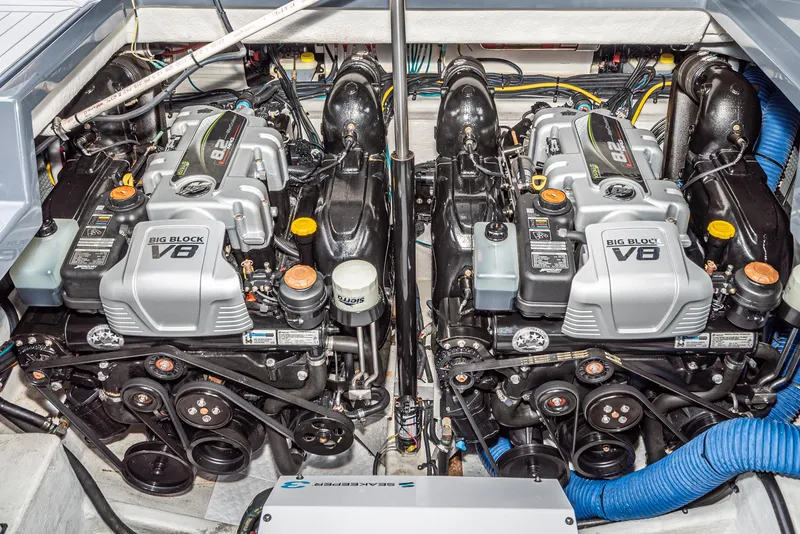 Slide: The Image of 2022 Cruisers Yachts 38 GLS engine compartment with dual V8 engines. - 34