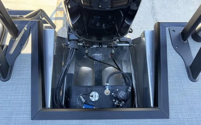 Slide: The Image of 2025 Viaggio Lago X22U boat engine compartment with visible wiring and components. - 39