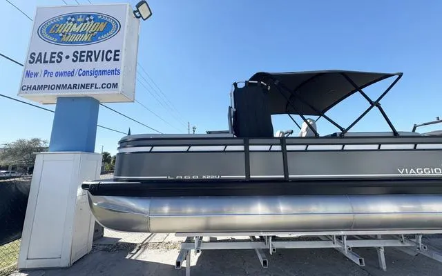 Slide: The Image of 2025 Viaggio Lago X22U pontoon boat at Champion Marine sales and service. - 9