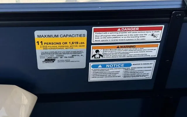 Slide: The Image of Safety and capacity labels on 2025 Viaggio Lago X 22 U boat. - 24