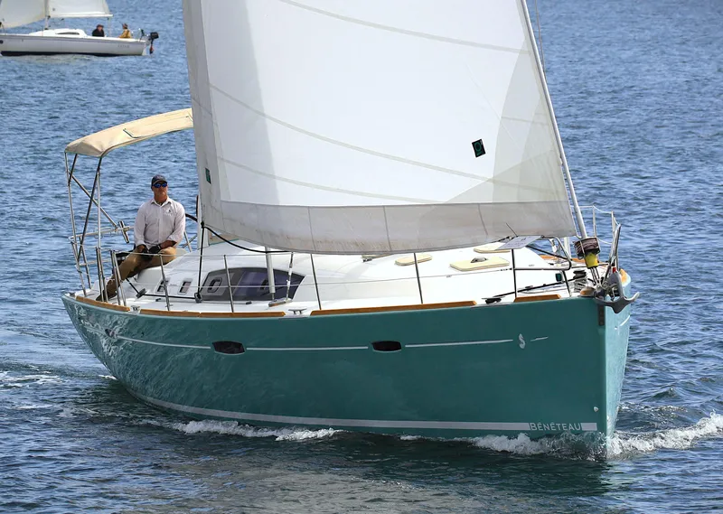 Slide: The Image of Sailing yacht Beneteau Oceanis 50, 2012 model, cruising on open water. - 0