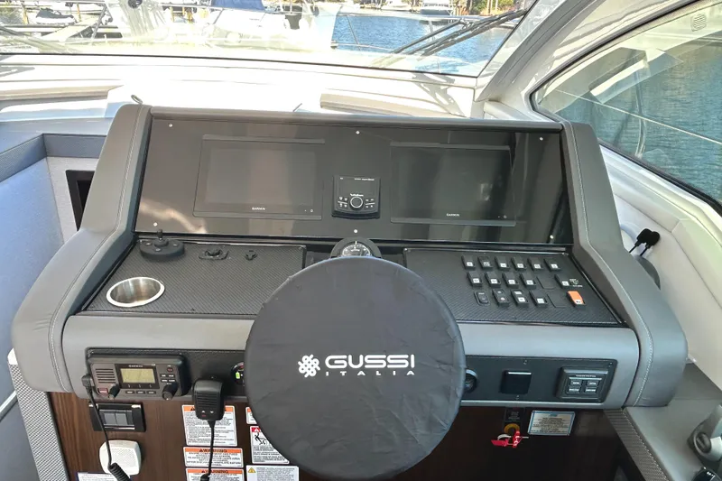 Slide: The Image of Helm of 2022 Cruisers Yachts 42 Cantius with Gussi Italia steering wheel and control panel. - 35
