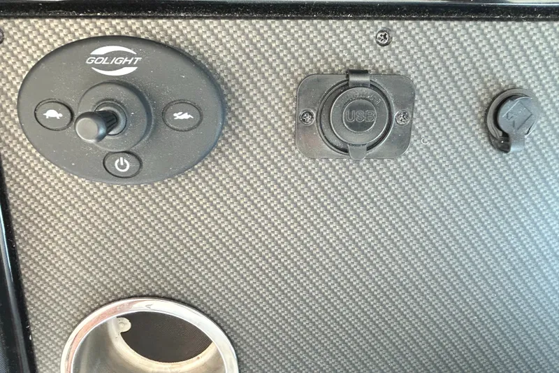 Slide: The Image of Control panel of 2022 Cruisers Yachts 42 Cantius with USB port and Golight joystick. - 40