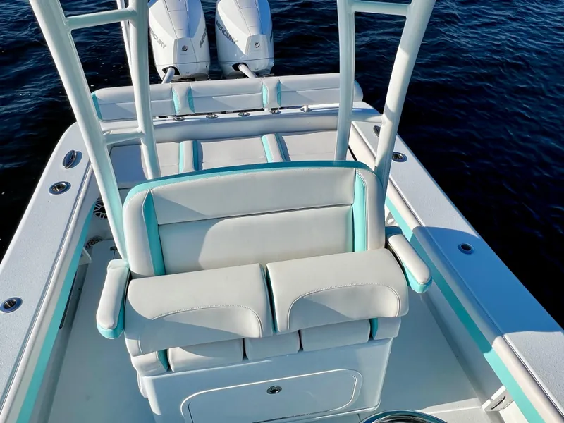 Slide: The Image of 2022 Yellowfin 26 Hybrid boat with twin 225 Mercury engines, only 36 hours used. - 45