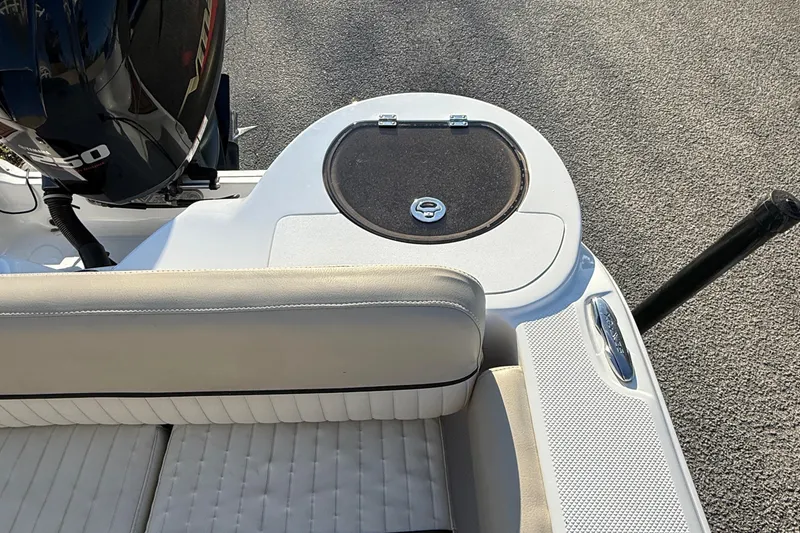 Slide: The Image of 2017 Sea Fox 246 Commander boat interior with seating and storage compartment. - 33