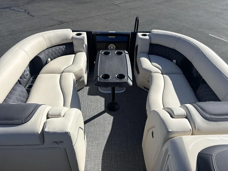 Slide: The Image of Luxurious seating area on 2025 Barletta Lusso L23UC pontoon boat with elegant upholstery. - 7