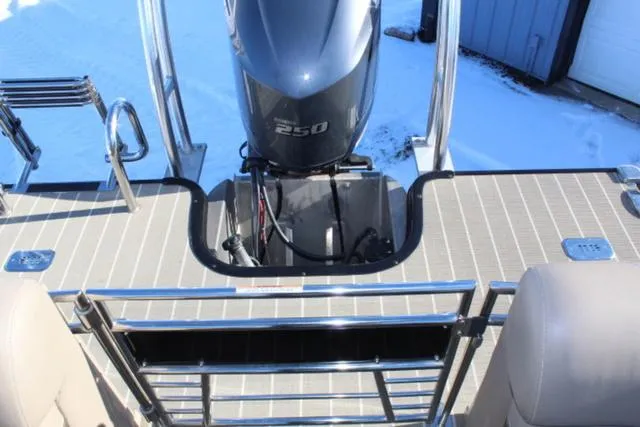 Slide: The Image of 2019 Sylvan S3 boat with 250 horsepower engine, rear deck view. - 20