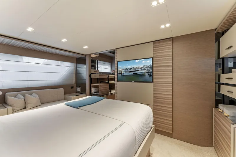 Slide: The Image of Luxurious bedroom interior of 2020 Ferretti Yachts 670 with modern design and elegant furnishings. - 37