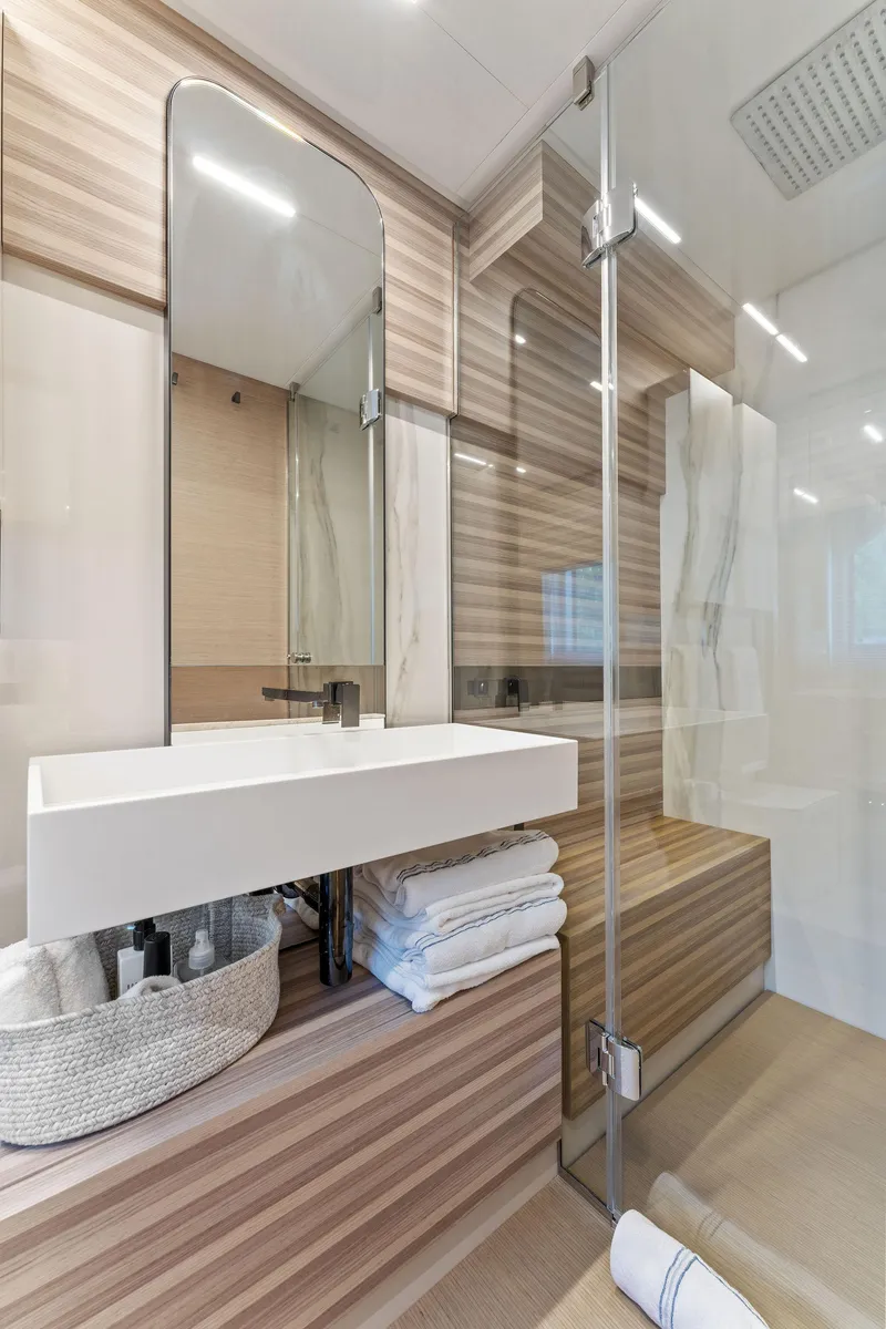 Slide: The Image of Luxurious bathroom in 2020 Ferretti Yachts 670, featuring modern design and elegant fixtures. - 39