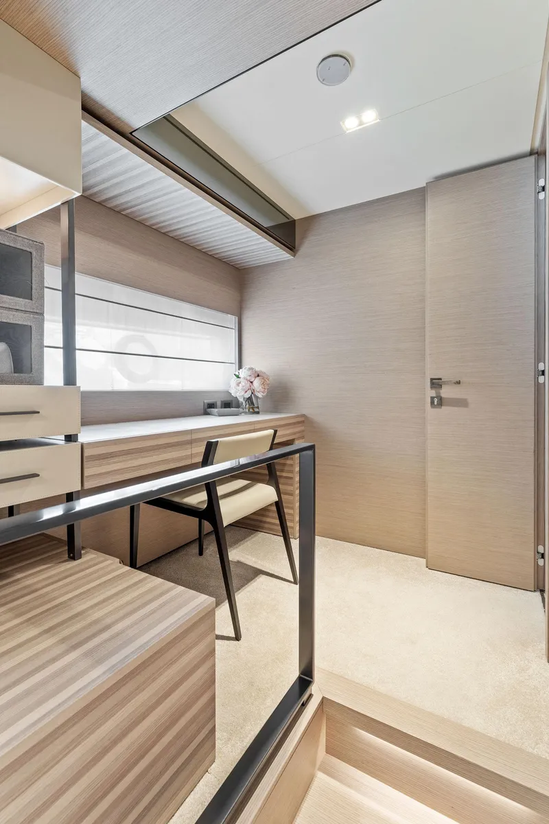 Slide: The Image of Interior of 2020 Ferretti Yachts 670, featuring modern design and elegant furnishings. - 42