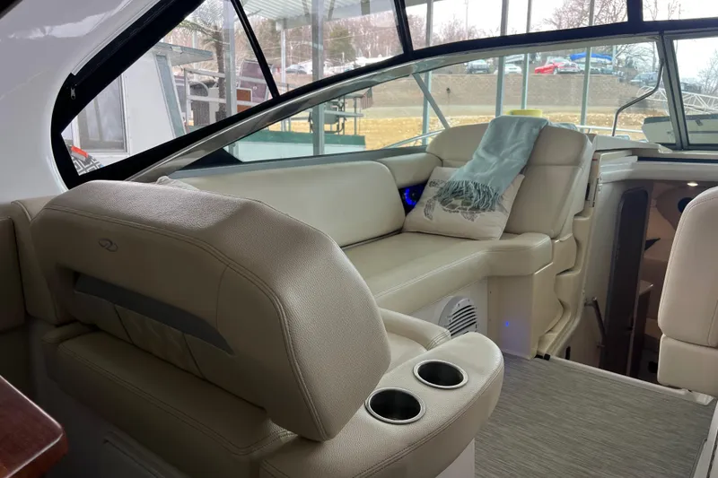 Slide: The Image of Luxurious interior of 2019 Regal 33 Express boat with comfortable seating and modern design. - 45