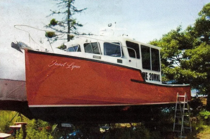 The Image of Custom 1999 30 Novi Hardtop Cruiser, red hull, on land with trees in background. - 0