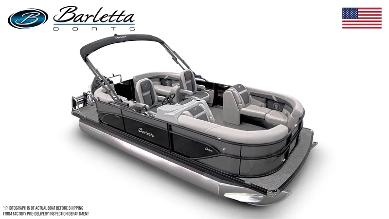 Slide: The Image of 2025 Barletta Cabrio 20QC pontoon boat with sleek design and comfortable seating. - 5
