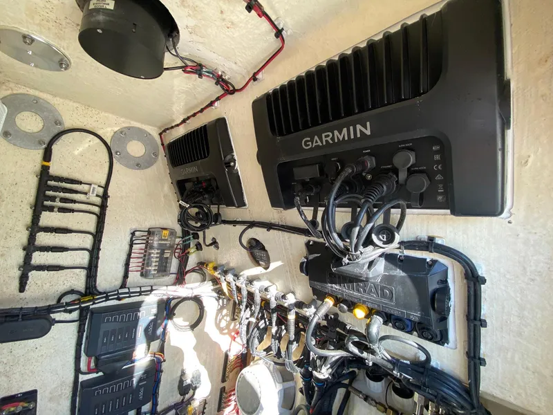 Slide: The Image of 2019 Yellowfin 29 Offshore boat electronics with Garmin systems and wiring. - 20