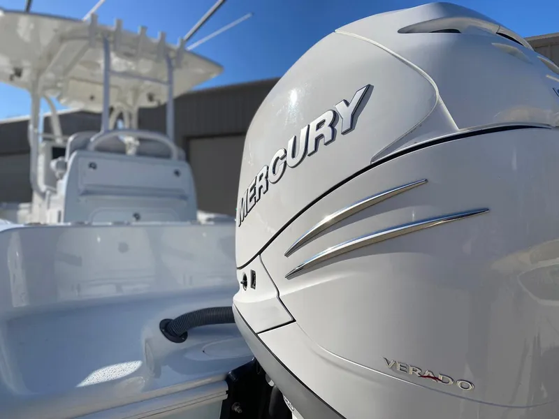Slide: The Image of 2019 Yellowfin 29 Offshore boat with Mercury Verado engine, showcasing sleek design. - 4