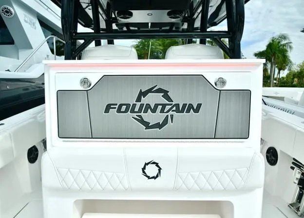 Slide: The Image of 2024 Fountain Bluewater 38 Tournament Edition boat interior with logo detail. - 7