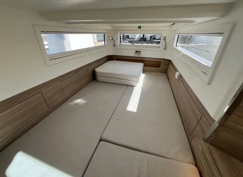 Slide: The Image of 2025 Saxdor 340 GTWA cabin interior with modern design and comfortable seating. - 36