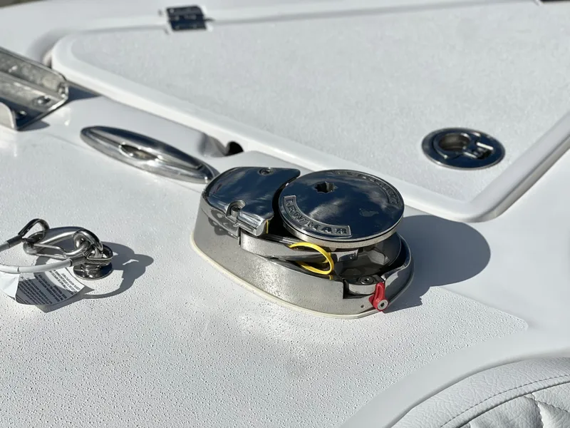 Slide: The Image of Close-up of a 2025 Sea Fox 248 Side Console boat's deck hardware and fittings. - 25