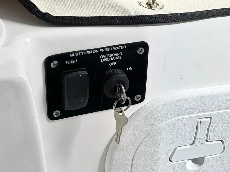 Slide: The Image of Control panel with key for Sea Fox 248 Side Console, 2025 model. - 29