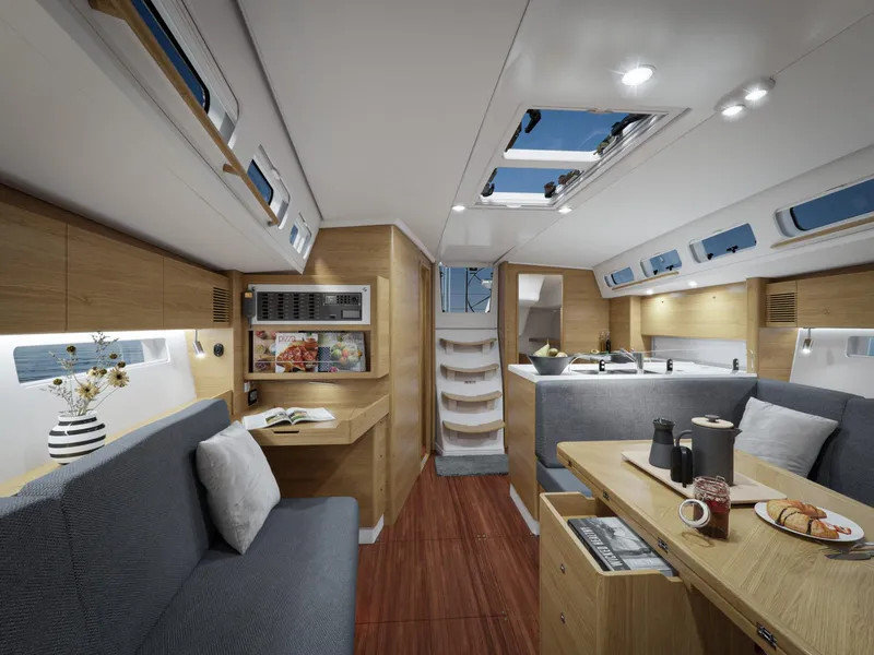 Slide: The Image of Luxurious interior of 2026 X-Yachts X4 3, featuring modern design and cozy seating. - 10