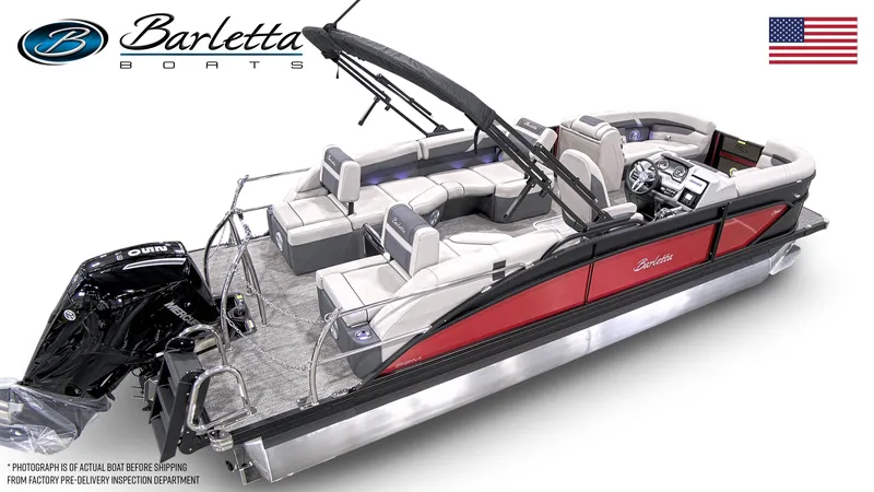 Slide: The Image of 2025 Barletta Cabrio 22M pontoon boat with sleek design and modern features. - 5