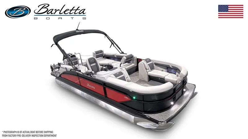 Slide: The Image of 2025 Barletta Cabrio 22M pontoon boat with sleek design and comfortable seating. - 6
