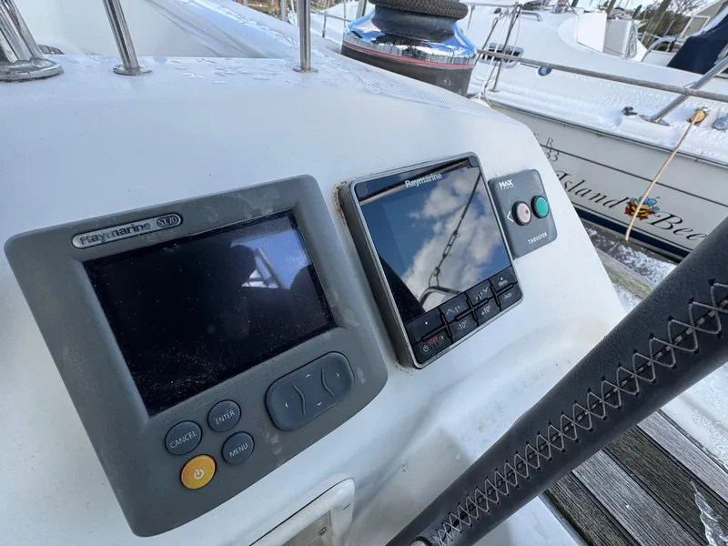 Slide: The Image of Beneteau 40 sailboat cockpit with navigation instruments, 2012 model. - 14