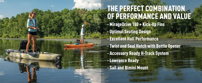 Slide: The Image of 2022 Hobie Compass kayaks on a lake, highlighting performance features and value. - 3