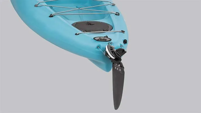 Slide: The Image of 2022 Hobie Revolution 13 kayak, blue, featuring rudder and storage hatch. - 5