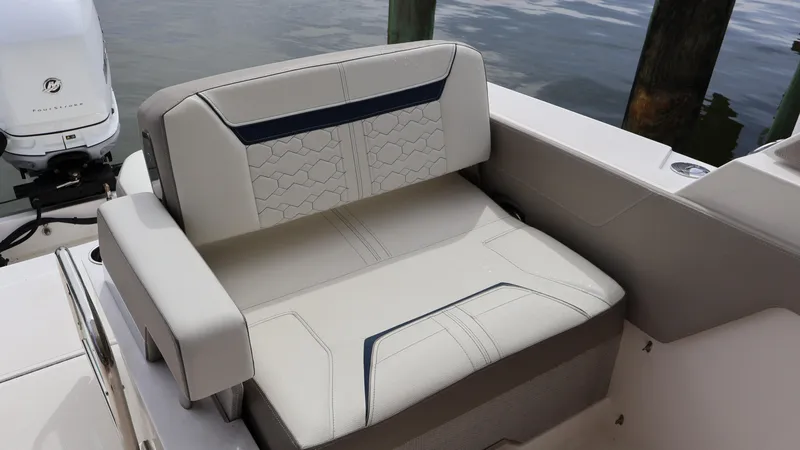Slide: The Image of 2022 Tiara Yachts 34 LX boat seat with elegant stitching and modern design. - 13