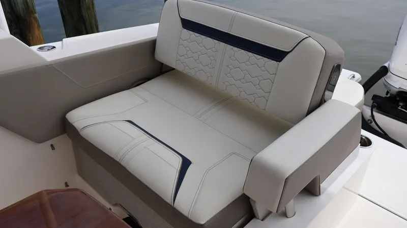 Slide: The Image of Luxury seating on 2022 Tiara Yachts 34 LX, featuring elegant design and premium materials. - 14