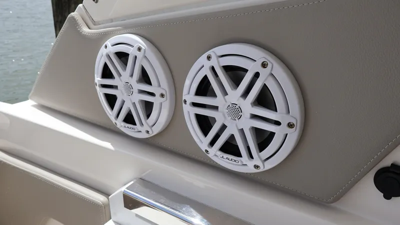 Slide: The Image of 2022 Tiara Yachts 34 LX featuring dual JL Audio marine speakers. - 32
