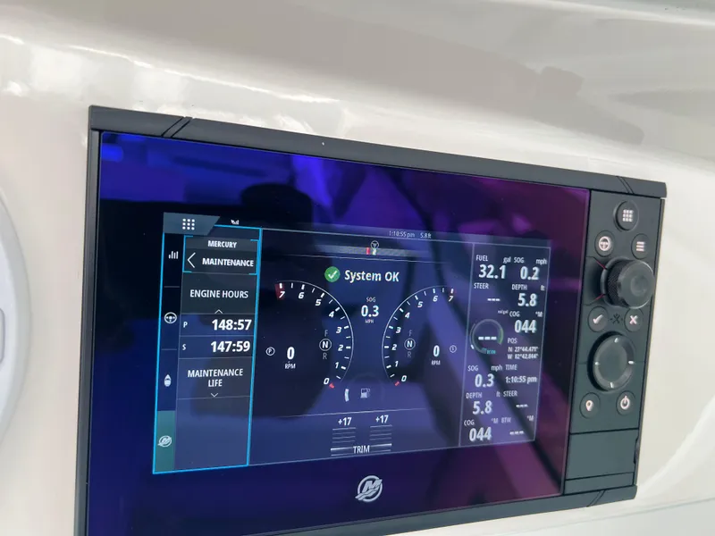 Slide: The Image of Dashboard display of 2022 Tiara Yachts 34 LX showing engine and system status. - 40
