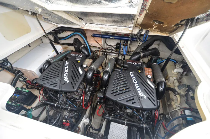 Slide: The Image of Engine compartment of 2007 Sea Ray 340 Sundancer with twin MerCruiser engines. - 29