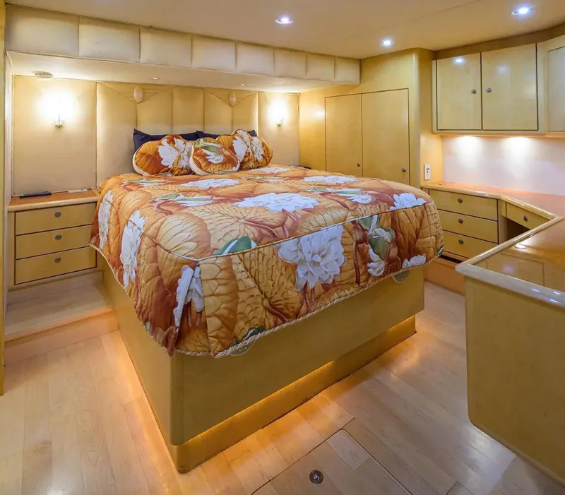 Slide: The Image of Luxurious bedroom interior of 2003 Ocean Yachts 62 Enclosed Bridge Super Sport. - 19