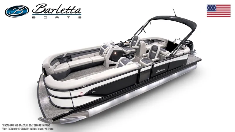 Slide: The Image of 2025 Barletta Cabrio 24QC pontoon boat with sleek design and comfortable seating. - 1